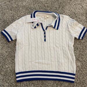 Lilly Pulitzer White Cable Knit Polo with Blue Trim